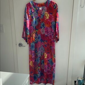 Natori Vibrant Floral Midi Kaftan in Multicolor Size Small